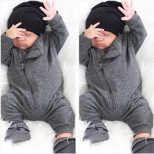 Gray Long Sleeve Baby Jumpsuit